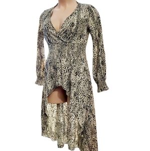 Patrizia Luca High Low Tunic Blouse Long Sleeve Animal Print NWT